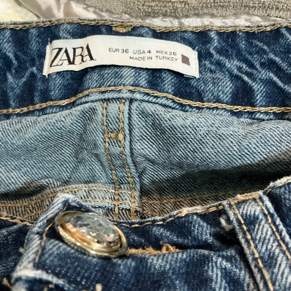 Zara Split Ankle / Leg Opening Button Fly Blue De… - image 8